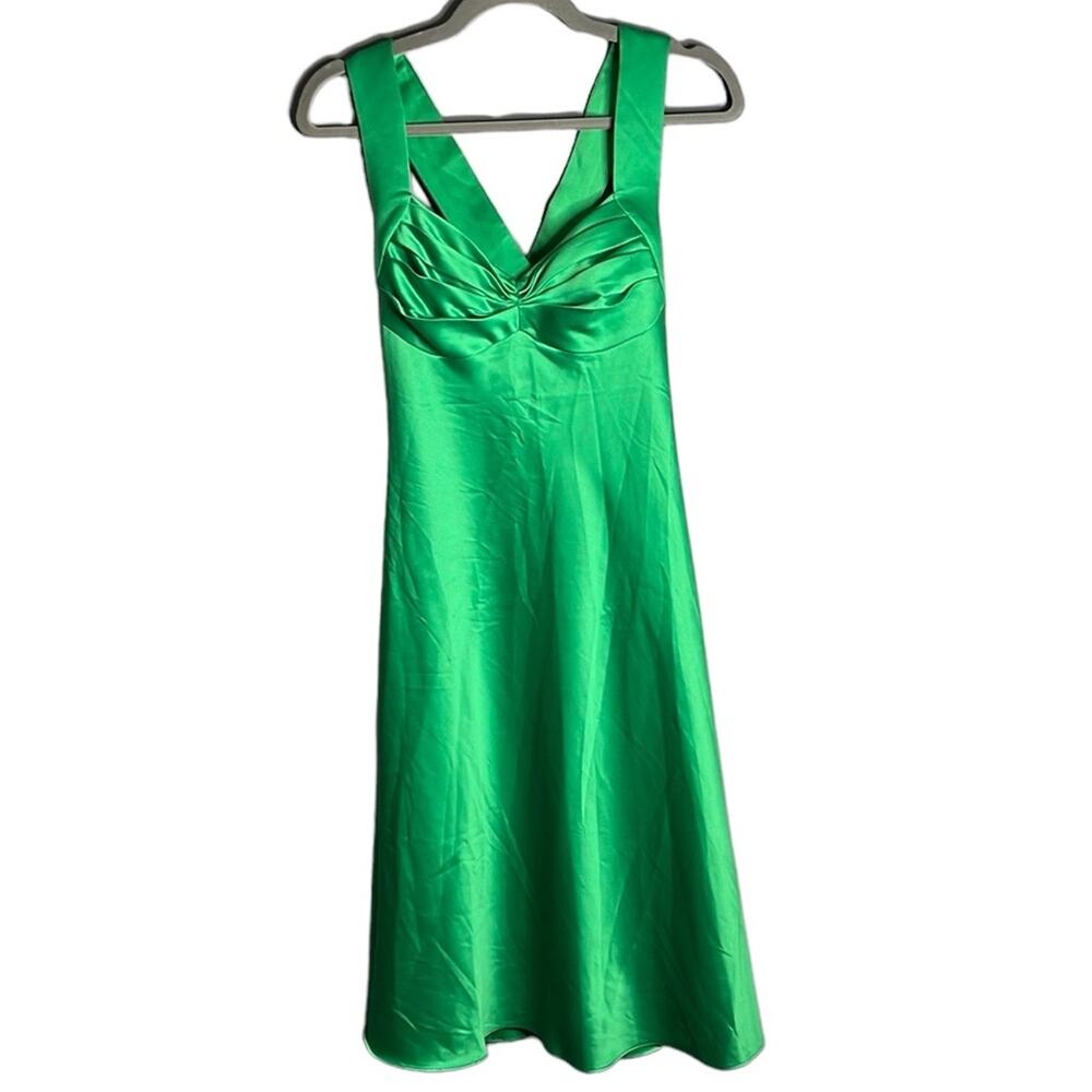 Vintage 90’s Calvin Klein Emerald Green Silky Satin Slip Midi Dress Size 2